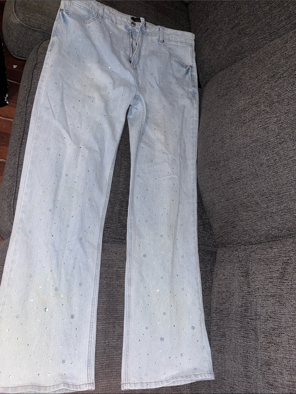 Light Blue Women's Embellished Straight-Leg Jeans Nice stretch Size 18